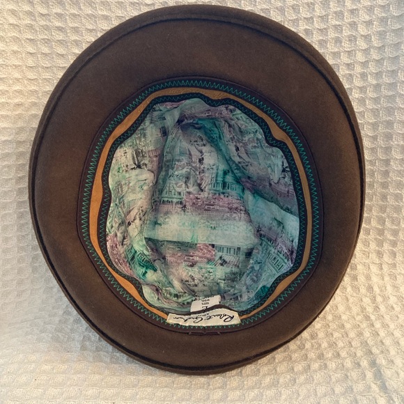 Robert Graham Brown Wool Fedora Hat With Silk Printed Lining Large - Picture 6 of 7